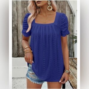 NWT Dokotoo Hollow Pleated Short Sleeves Square Neck Casual Top